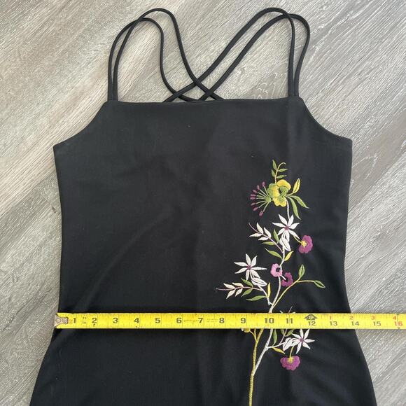 Vintage Y2K Krizia D Black Floral Embroidered Halter Maxi Dress Side Slits - Picture 7 of 8